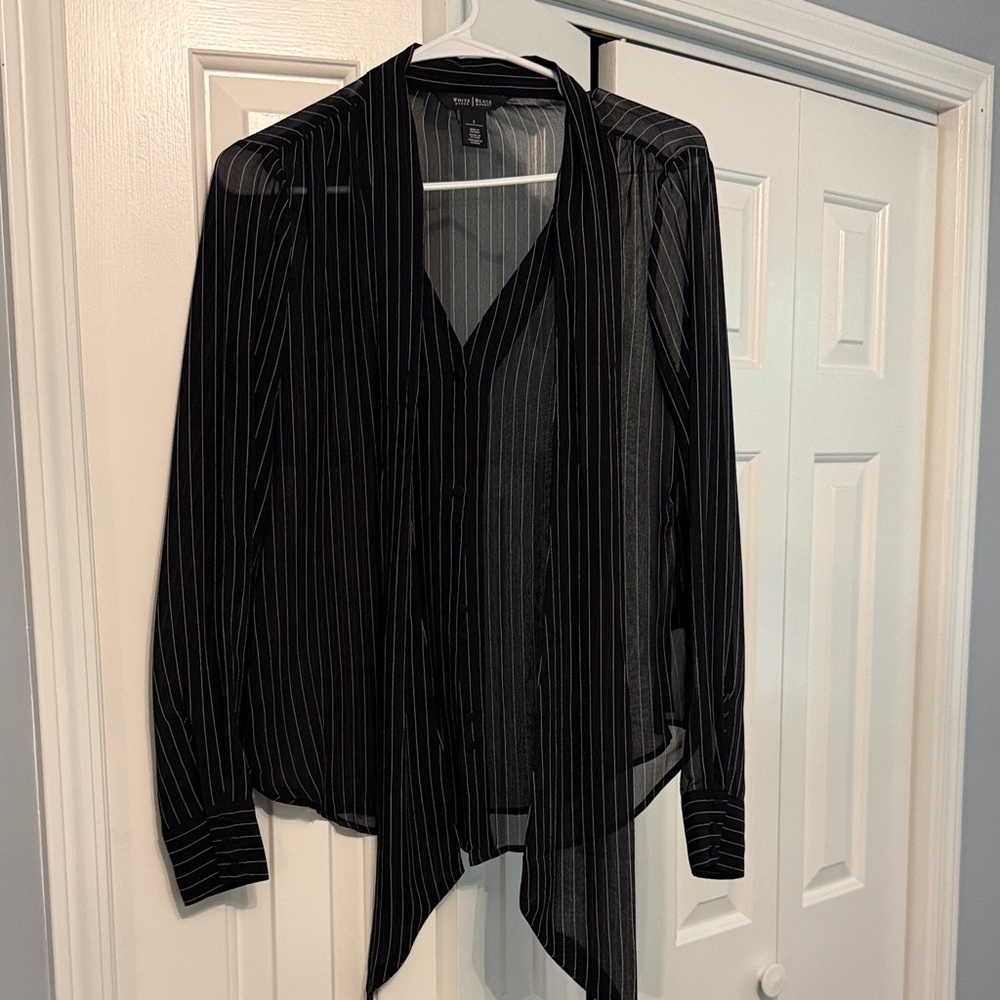 White House Black Market Shear Long Sleeve Pin Stripe Blouse
